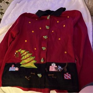 Onque Casuals Festive Red Cardigan with Black Accents